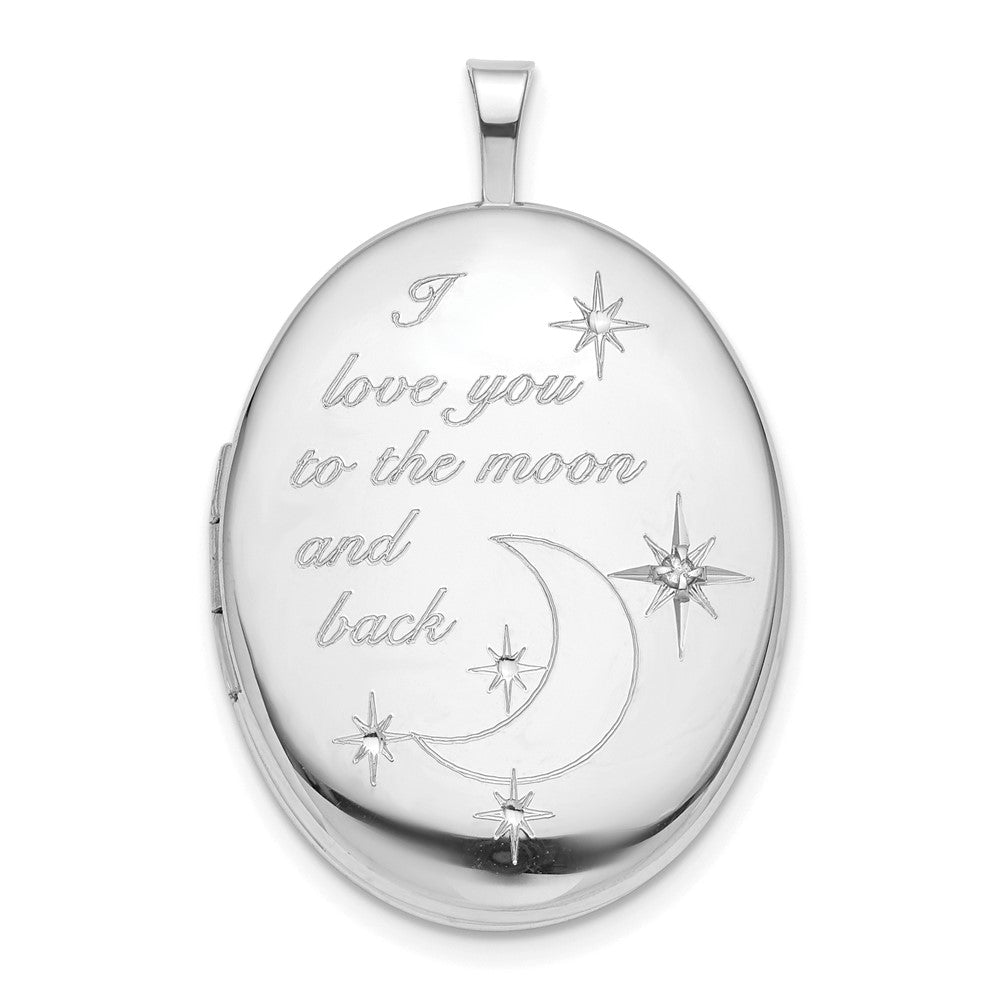 Sterling Silver Rhod-pltd LOVE TO THE MOON Diamond Oval Locket