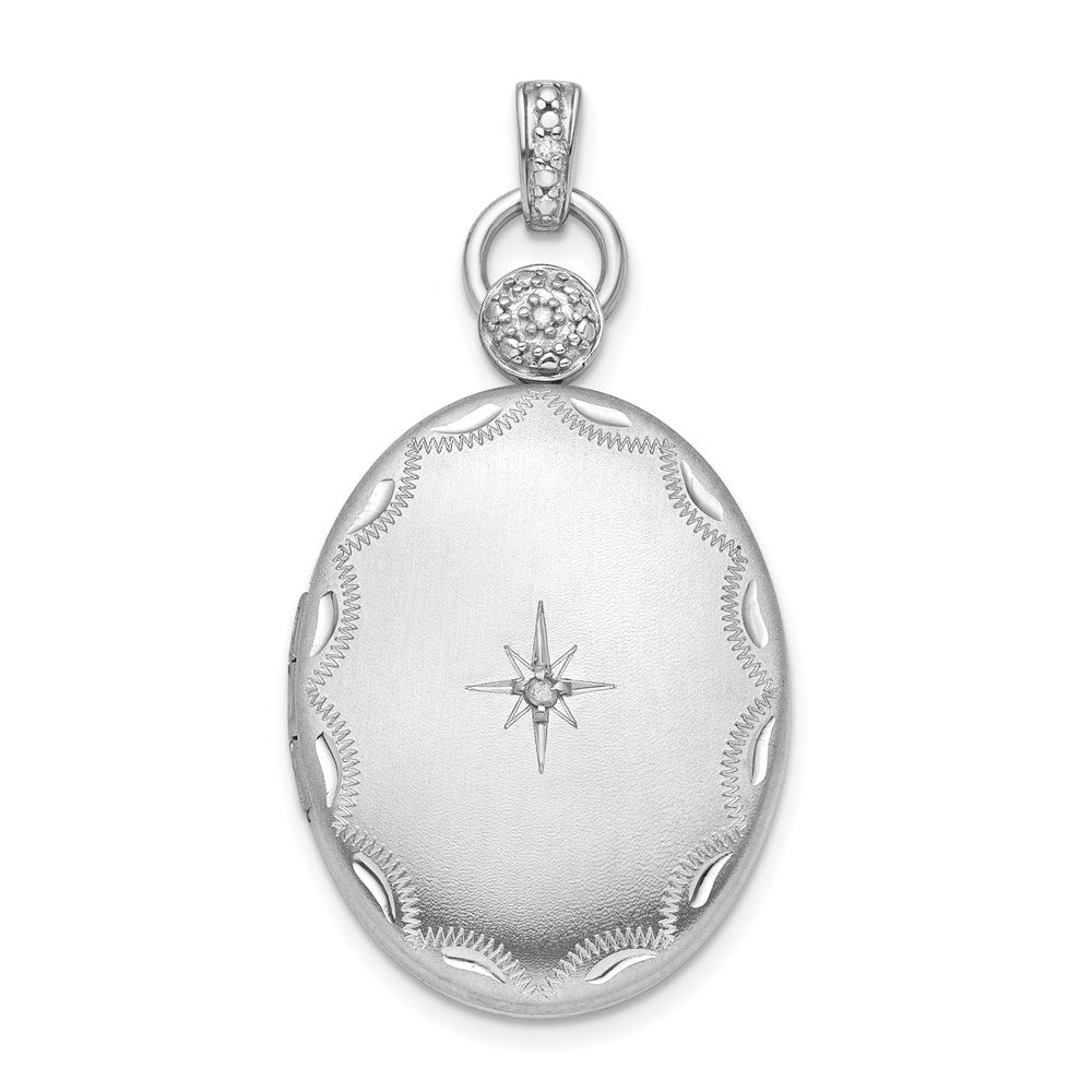 Sterling Silver Rhodium-plate Diamond Accented D/C Locket
