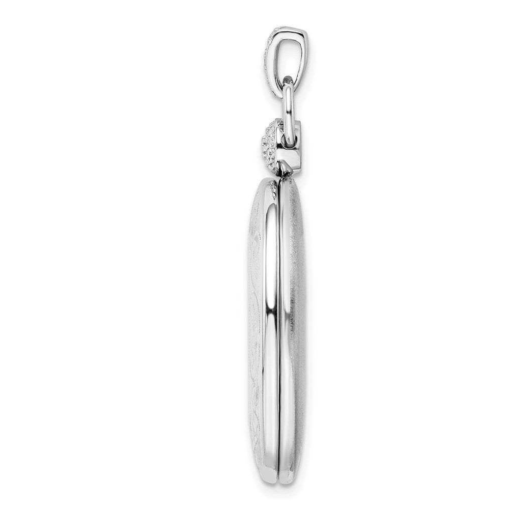 Sterling Silver Rhodium-plated Oval Diamond Accent Satin Locket