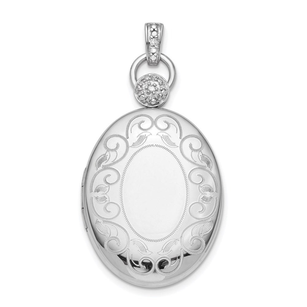 Sterling Silver Rhodium-plated Oval Diamond Accent Satin Locket