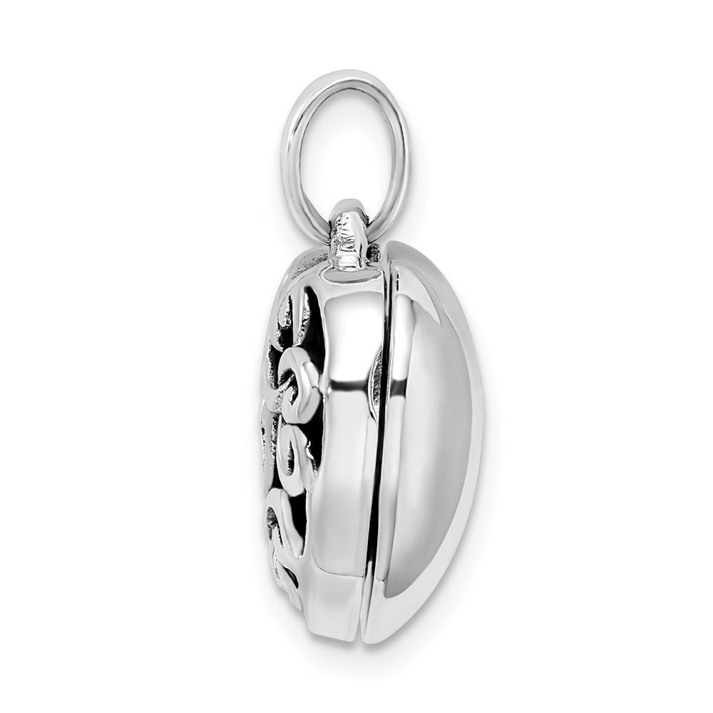 Sterling Silver Antiqued Filigree Top Polished Back Heart Locket