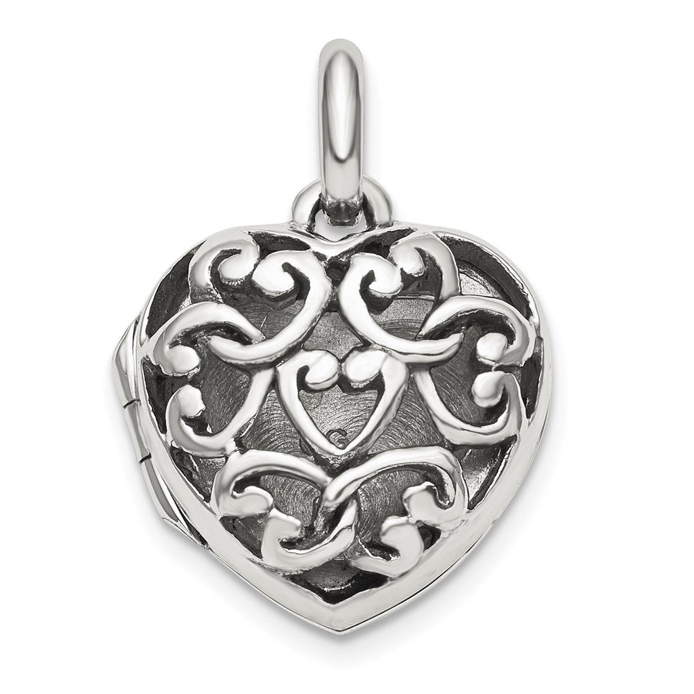 Sterling Silver Antiqued Filigree Top Polished Back Heart Locket