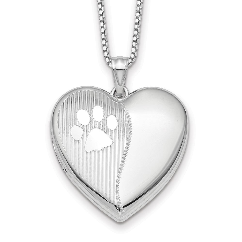 Sterling Silver Rh-pl Paw Prints Ash Holder Heart Locket Necklace