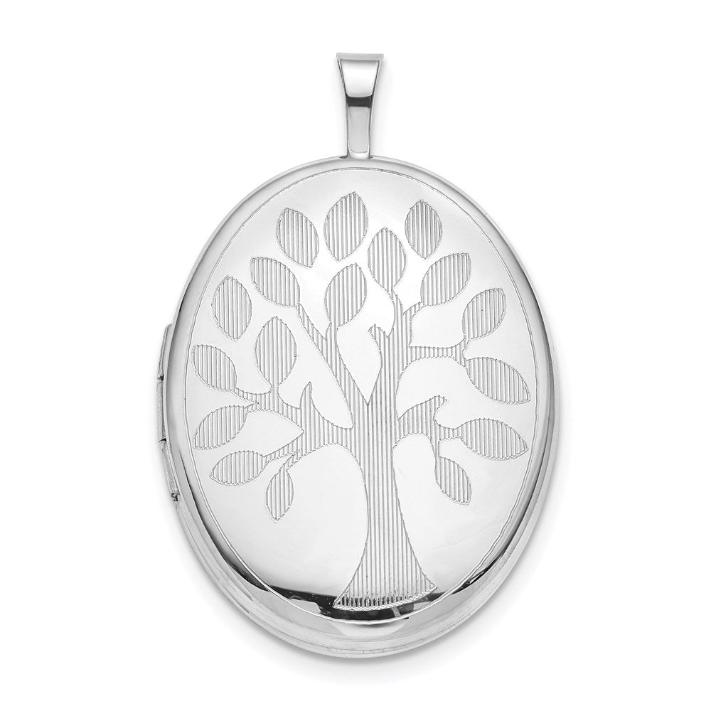 Sterling Silver Rhodium-plated Tree Oval Locket