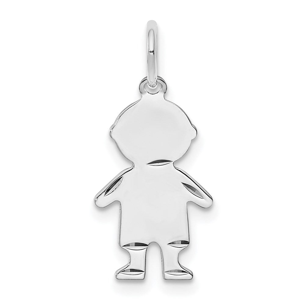 SSilver Rh-plt D/C Engravable Boy Polished Front/Satin Back Disc Charm