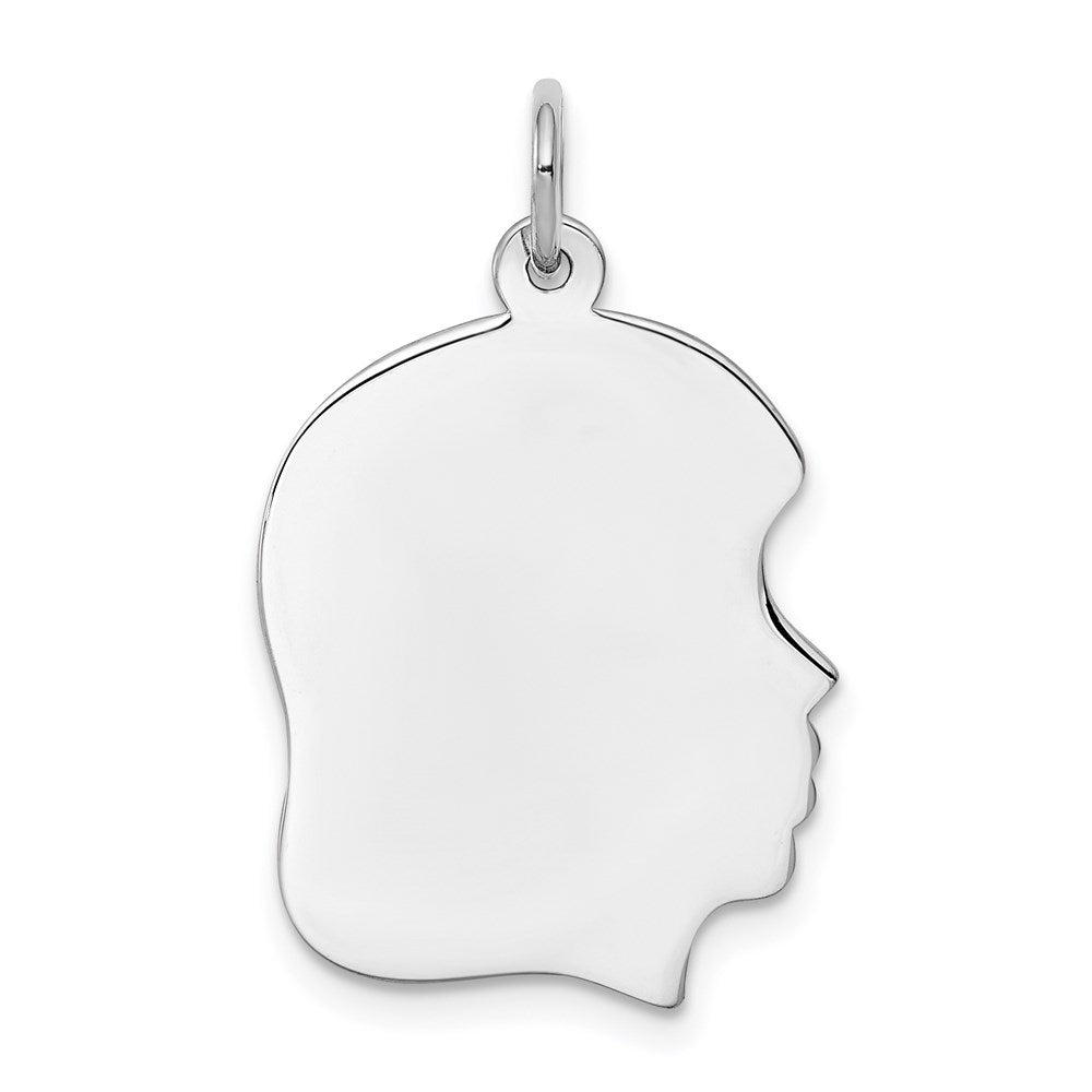 Sterling Silver Rhod-plate Eng Girl Disc Charm Polish on Front/Back