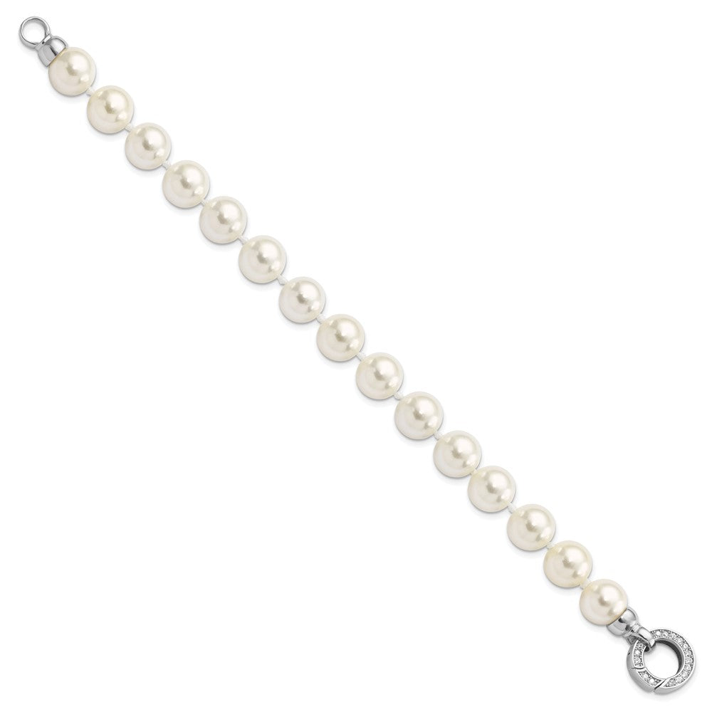 Majestik Sterling Silver Rhodium-plated 10- White Imitation Shell Pearl Hand-knotted Fancy Bracelet