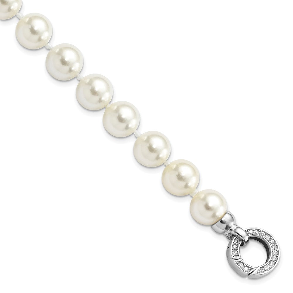 Majestik Sterling Silver Rhodium-plated 10- White Imitation Shell Pearl Hand-knotted Fancy Bracelet