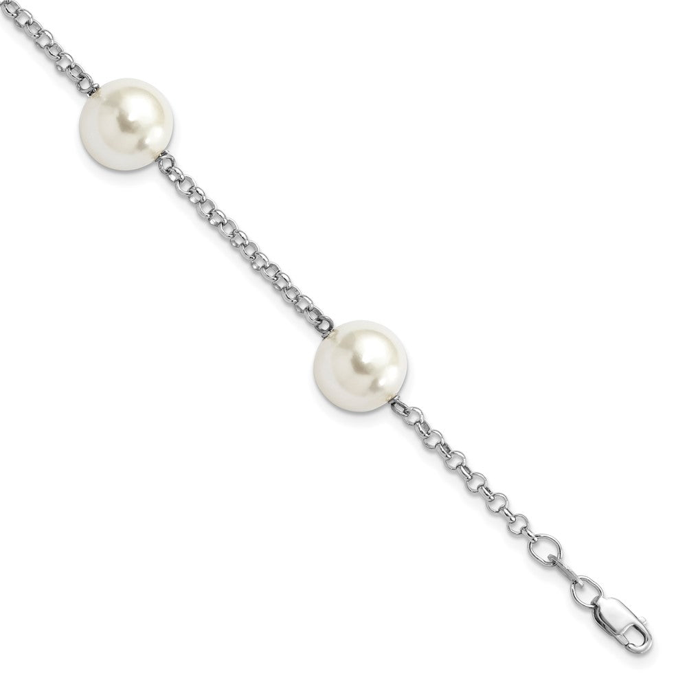 Majestik Sterling Silver Rhodium-plated 10- White Imitation Shell Pearl Hand-knotted 4 Station Bracelet
