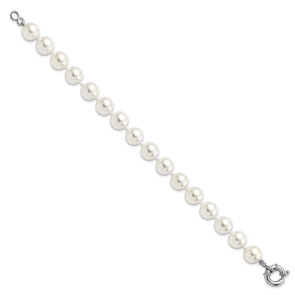 Majestik Sterling Silver Rhodium-plated 10- Imitation Shell Pearl Hand-knotted Bracelet