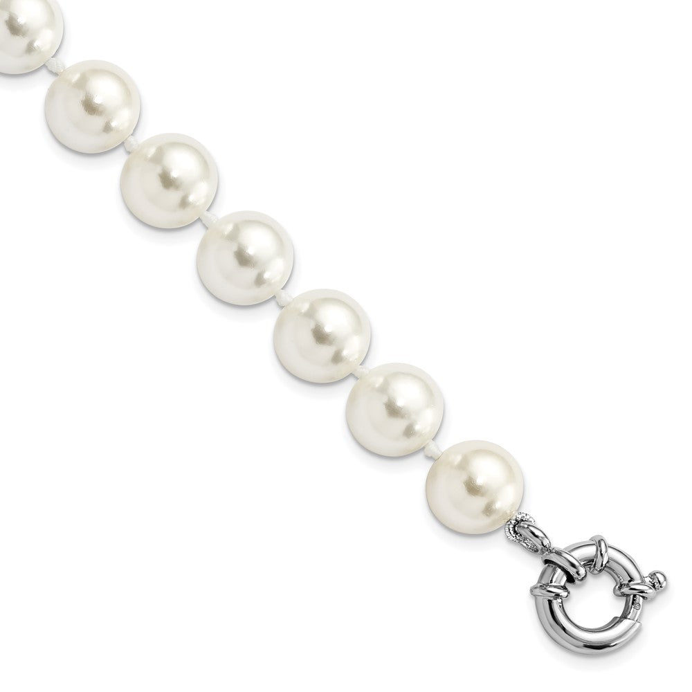 Majestik Sterling Silver Rhodium-plated 10- Imitation Shell Pearl Hand-knotted Bracelet