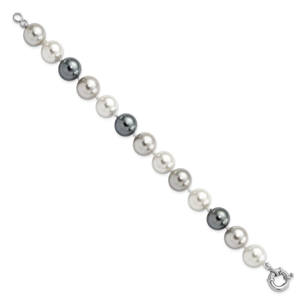 Majestik Sterling Silver Rhodium-plated 12- Multi-color Imitation Shell Pearl Hand-knotted Bracelet