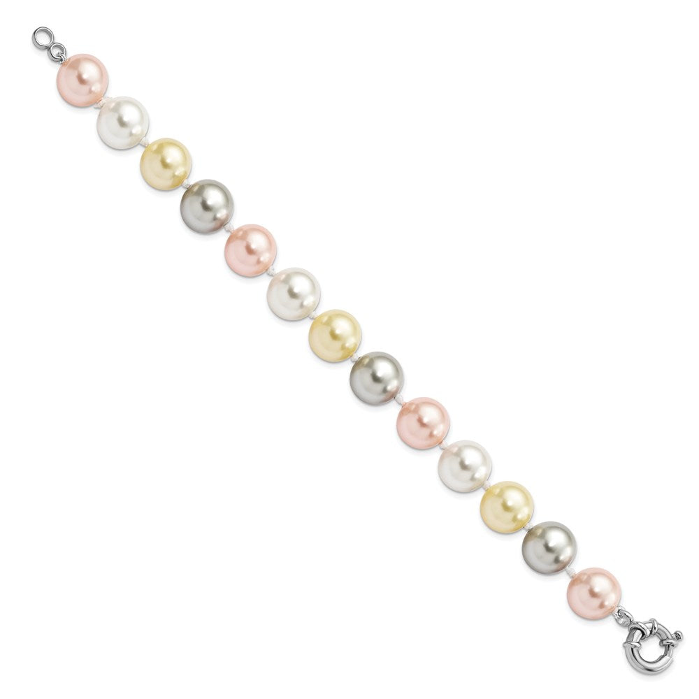 Majestik Sterling Silver Rhodium-plated 12- Multi-Color Imitation Shell Pearl Hand-knotted Bracelet