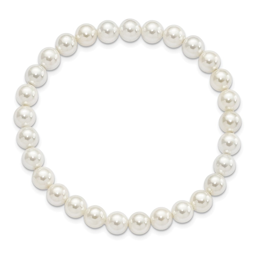 Majestik 7- White Imitation Shell Pearl Stretch Bracelet