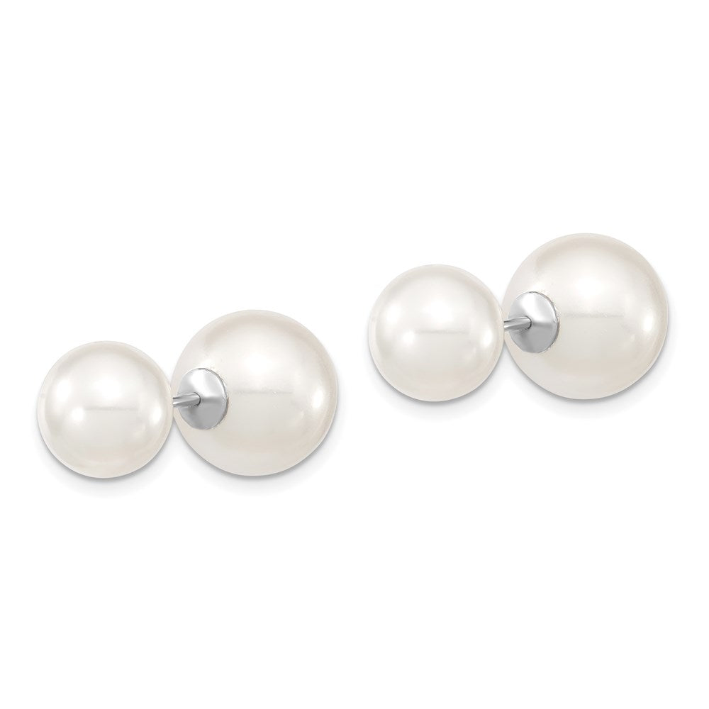 Majestik Sterling Silver Rhodium-plated 10- and 11- White with White Imitation Shell Pearl Front Back Post Earrings