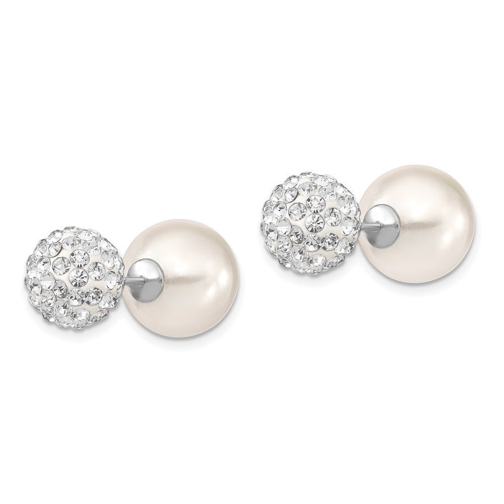 Majestik Sterling Silver Rhodium-plated 10- and 12- CZ and White Imitation Shell Pearl Front Back Post Earrings