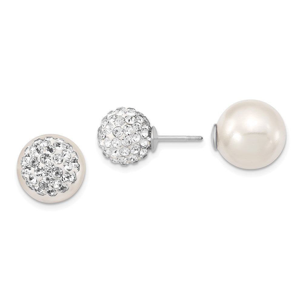 Majestik Sterling Silver Rhodium-plated 10- and 12- CZ and White Imitation Shell Pearl Front Back Post Earrings