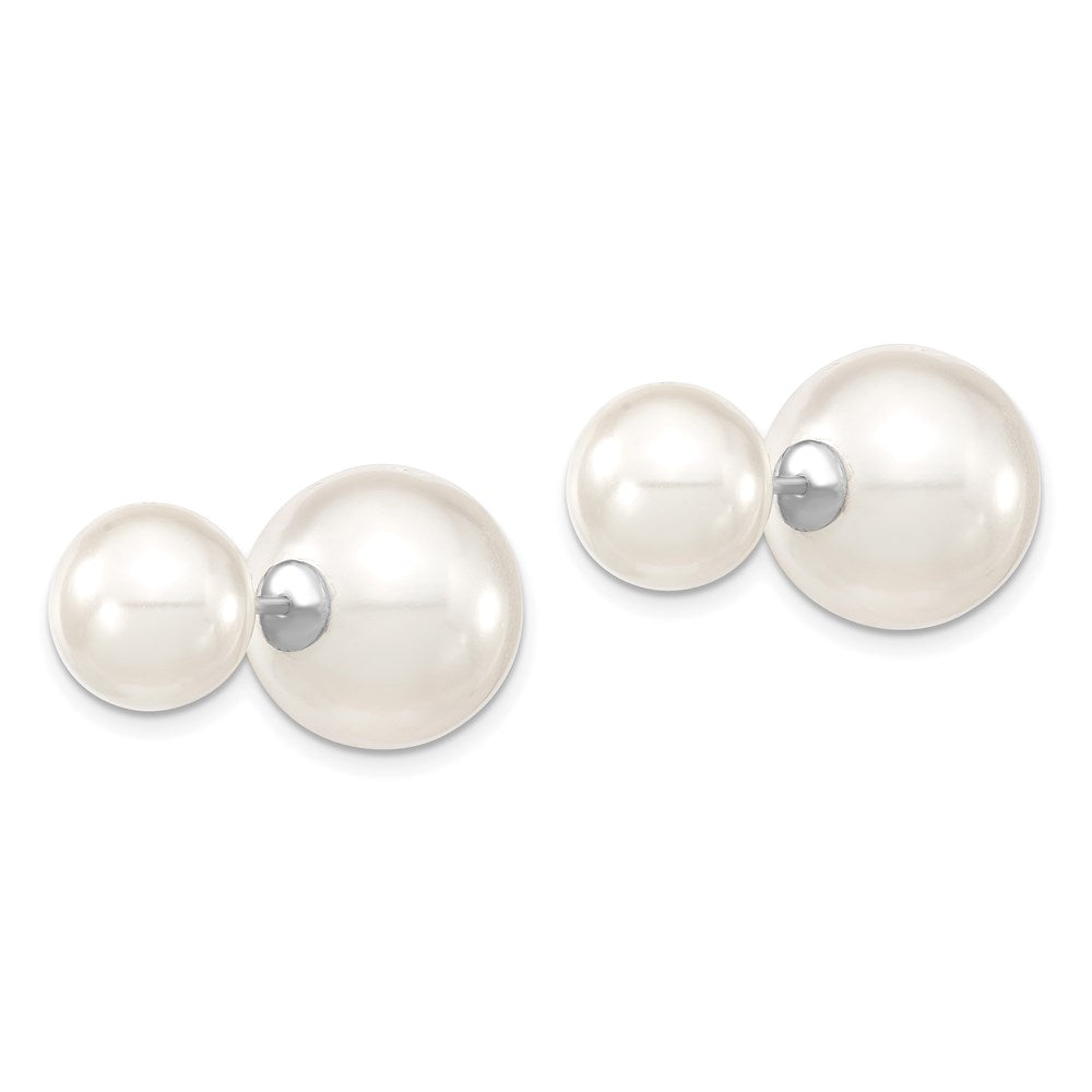 Majestik Sterling Silver Rhodium-plated 10- and 14- White with White Imitation Shell Pearl Front Back Post Earrings