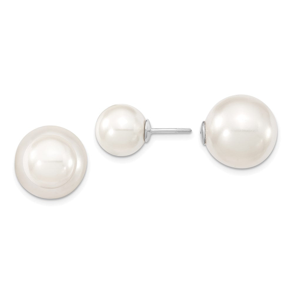 Majestik Sterling Silver Rhodium-plated 10- and 14- White with White Imitation Shell Pearl Front Back Post Earrings