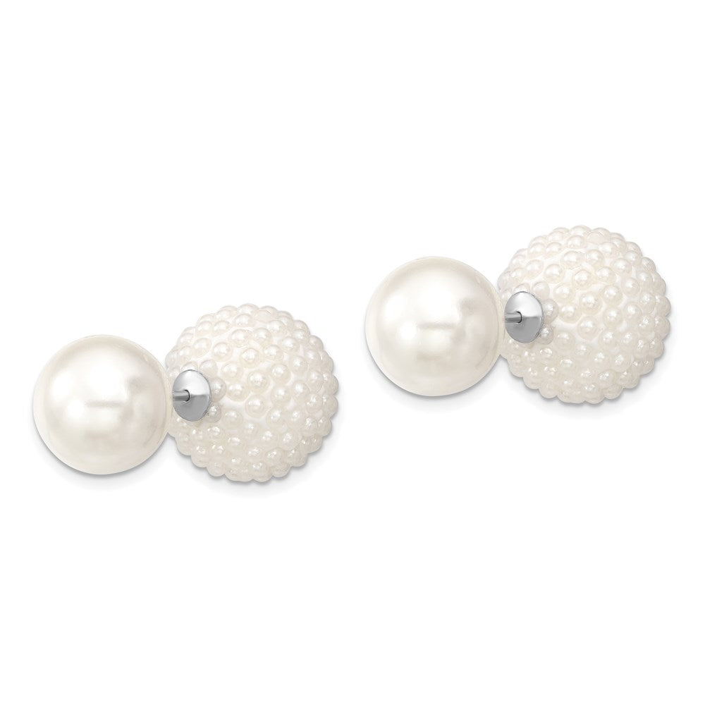 Majestik Sterling Silver Rhodium-plated 11- and 15- White with White Imitation Shell Pearl Front Back Post Earrings