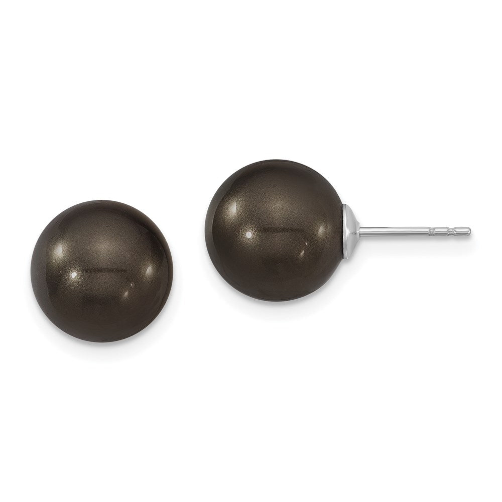 Majestik Sterling Silver Rhodium-plated 10- Black Imitation Shell Pearl Stud Earrings