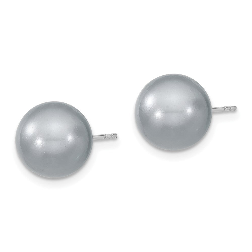 Majestik Sterling Silver Rhodium-plated 10- Grey Imitation Shell Pearl Stud Earrings