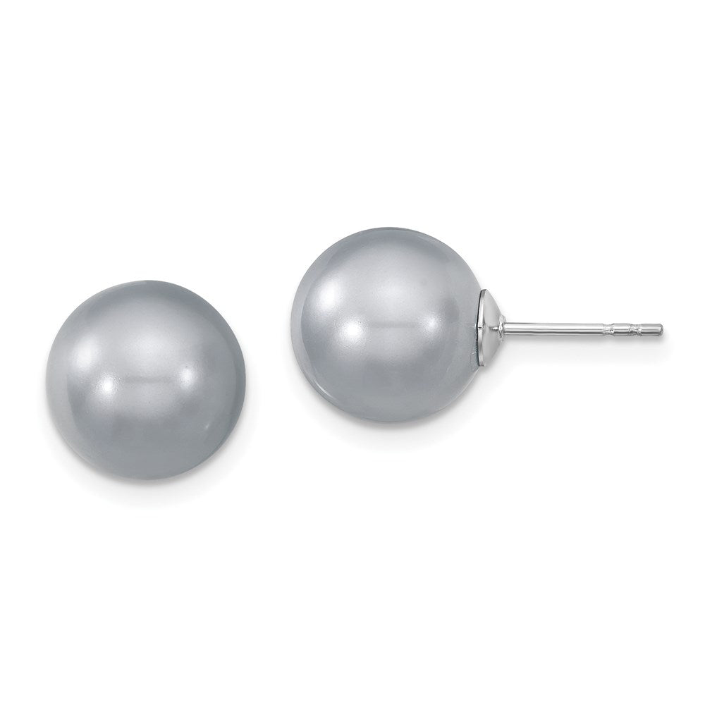 Majestik Sterling Silver Rhodium-plated 10- Grey Imitation Shell Pearl Stud Earrings
