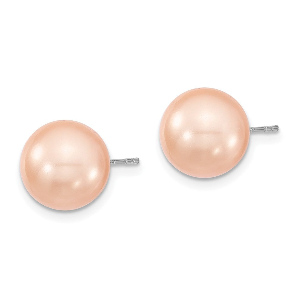 Majestik Sterling Silver Rhodium-plated 10- Pink Imitation Shell Pearl Stud Earrings