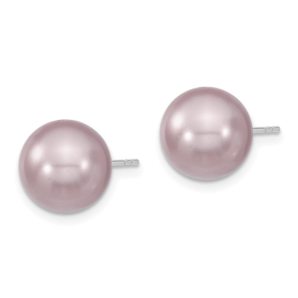 Majestik Sterling Silver Rhodium-plated 10- Purple Imitation Shell Pearl Stud Earrings