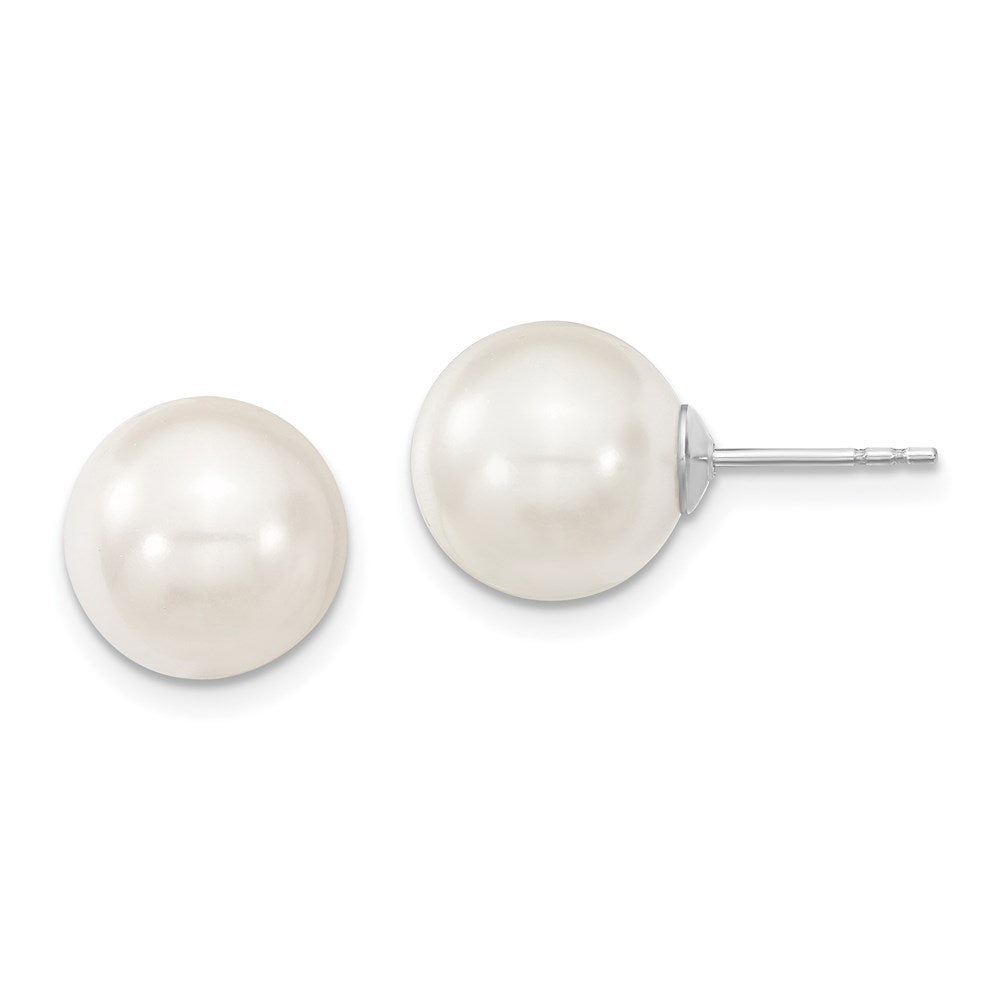 Majestic Sterling Silver Rhodium-plated 10- White Imitation Shell Pearl Stud Earrings