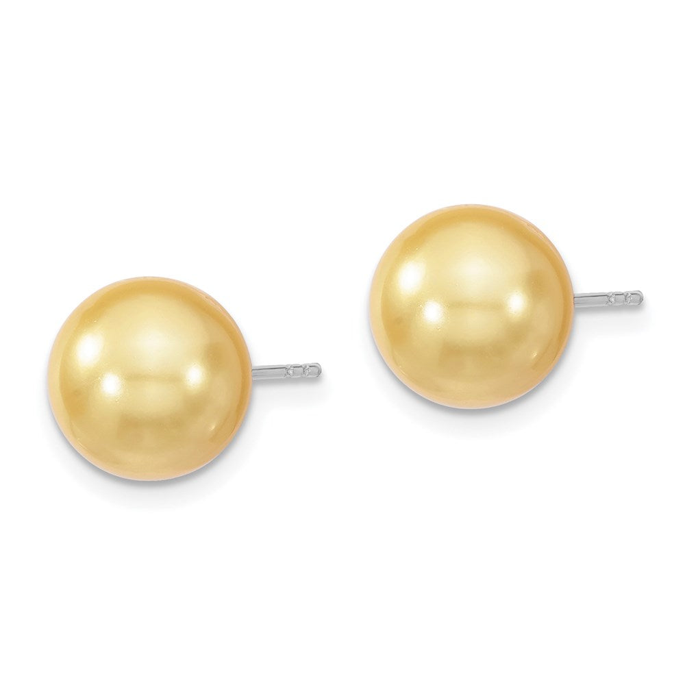 Majestik Sterling Silver Rhodium-plated 10- Yellow Imitation Shell Pearl Stud Earrings