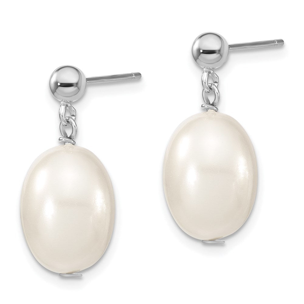 Majestik Sterling Silver Rhodium-plated 10- White Rice Imitation Shell Pearl Post Dangle Earrings