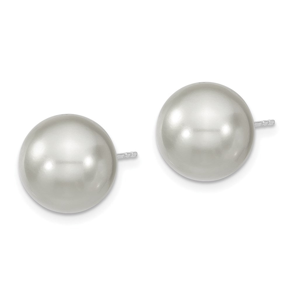Majestik Sterling Silver Rhodium-plated 12- Grey Imitation Shell Pearl Stud Earrings