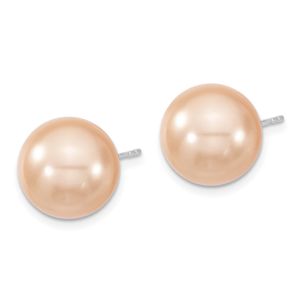 Majestik Sterling Silver Rhodium-plated 12- Pink Imitation Shell Pearl Stud Earrings