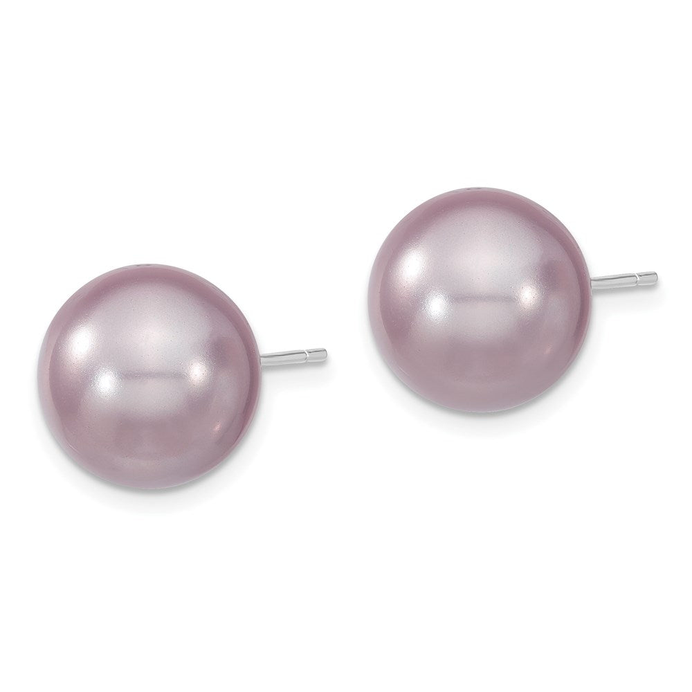 Majestik Sterling Silver Rhodium-plated 12- Purple Imitation Shell Pearl Stud Earrings