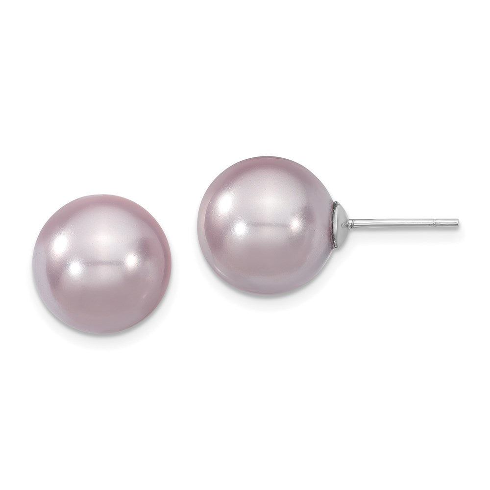 Majestik Sterling Silver Rhodium-plated 12- Purple Imitation Shell Pearl Stud Earrings