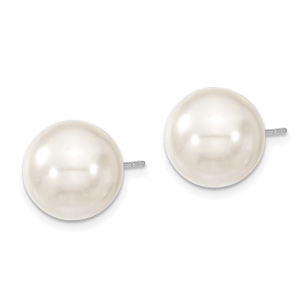 Majestic Sterling Silver Rhodium-plated 12- White Imitation Shell Pearl Stud Earrings
