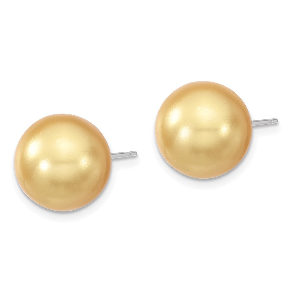 Majestik Sterling Silver Rhodium-plated 12- Yellow Imitation Shell Pearl Stud Earrings