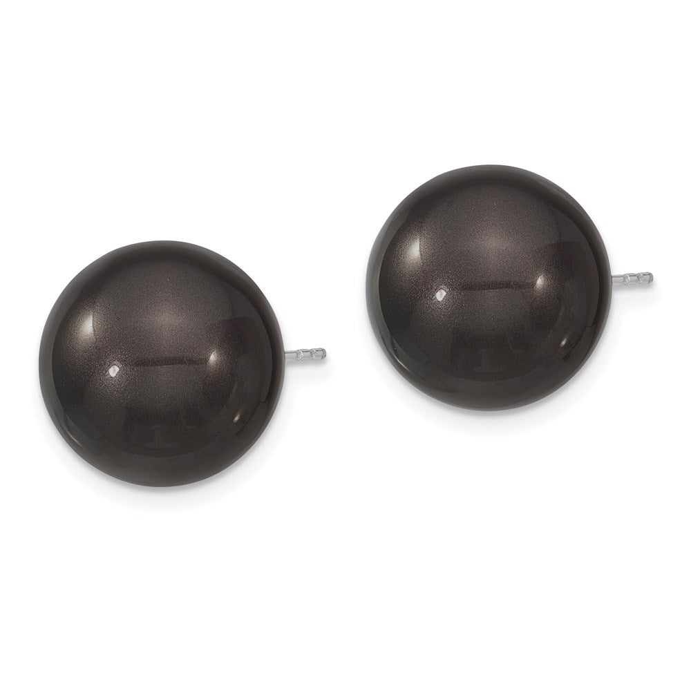 Majestik Sterling Silver Rhodium-plated 14- Black Imitation Shell Pearl Stud Earrings