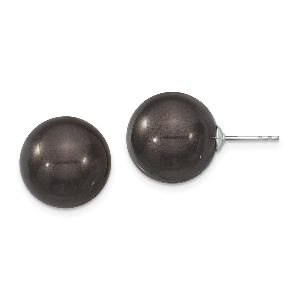 Majestik Sterling Silver Rhodium-plated 14- Black Imitation Shell Pearl Stud Earrings