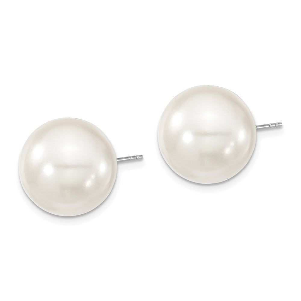 Majestic Sterling Silver Rhodium-plated 14- White Imitation Shell Pearl Stud Earrings