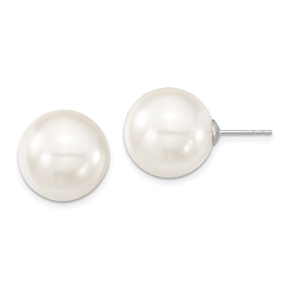 Majestic Sterling Silver Rhodium-plated 14- White Imitation Shell Pearl Stud Earrings