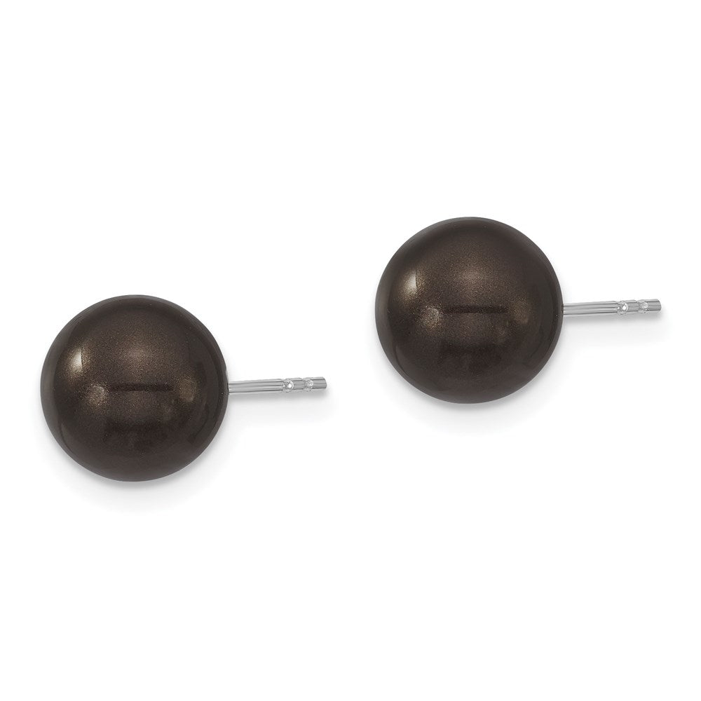 Majestik Sterling Silver Rhodium-plated 8- Black Imitation Shell Pearl Stud Earrings