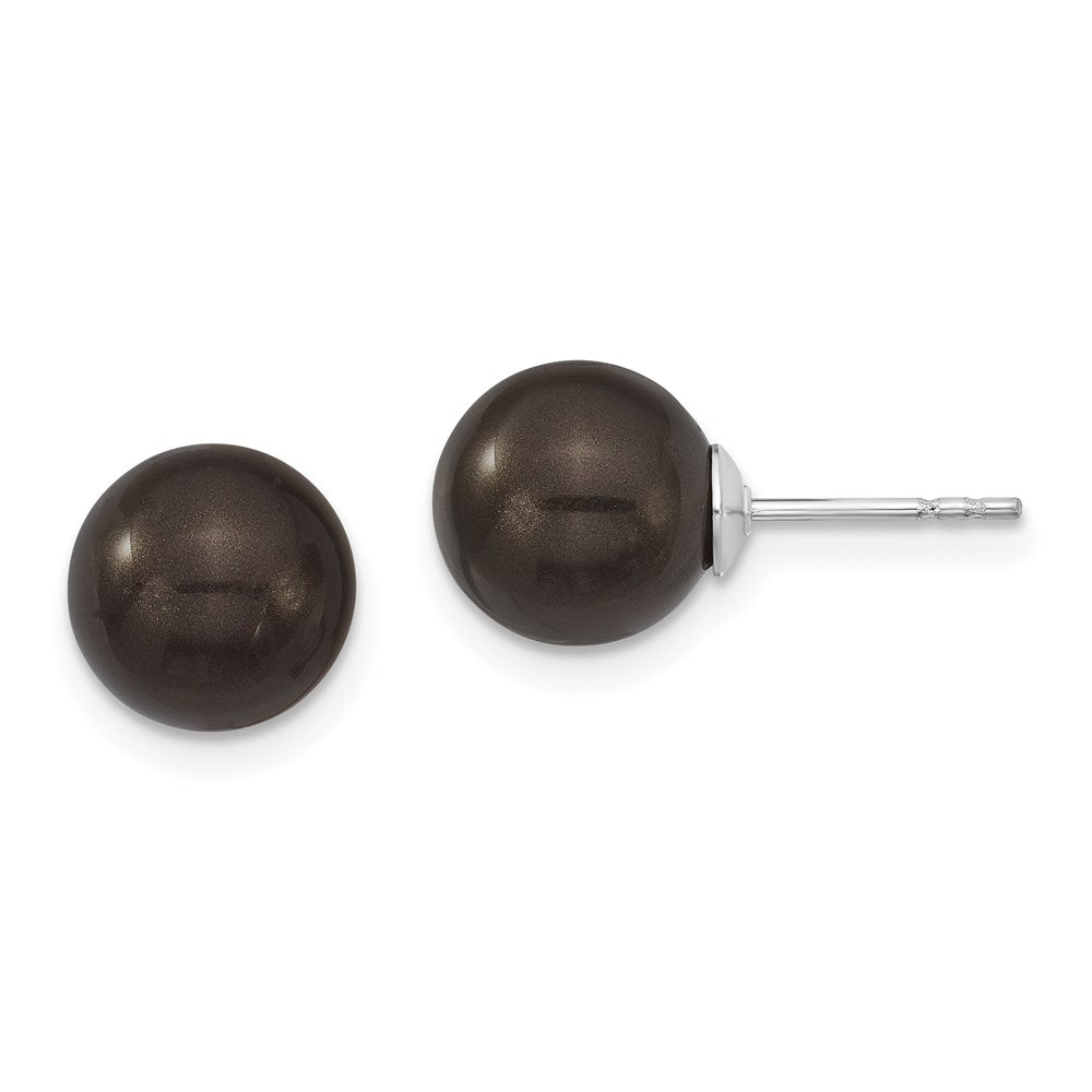Majestik Sterling Silver Rhodium-plated 8- Black Imitation Shell Pearl Stud Earrings