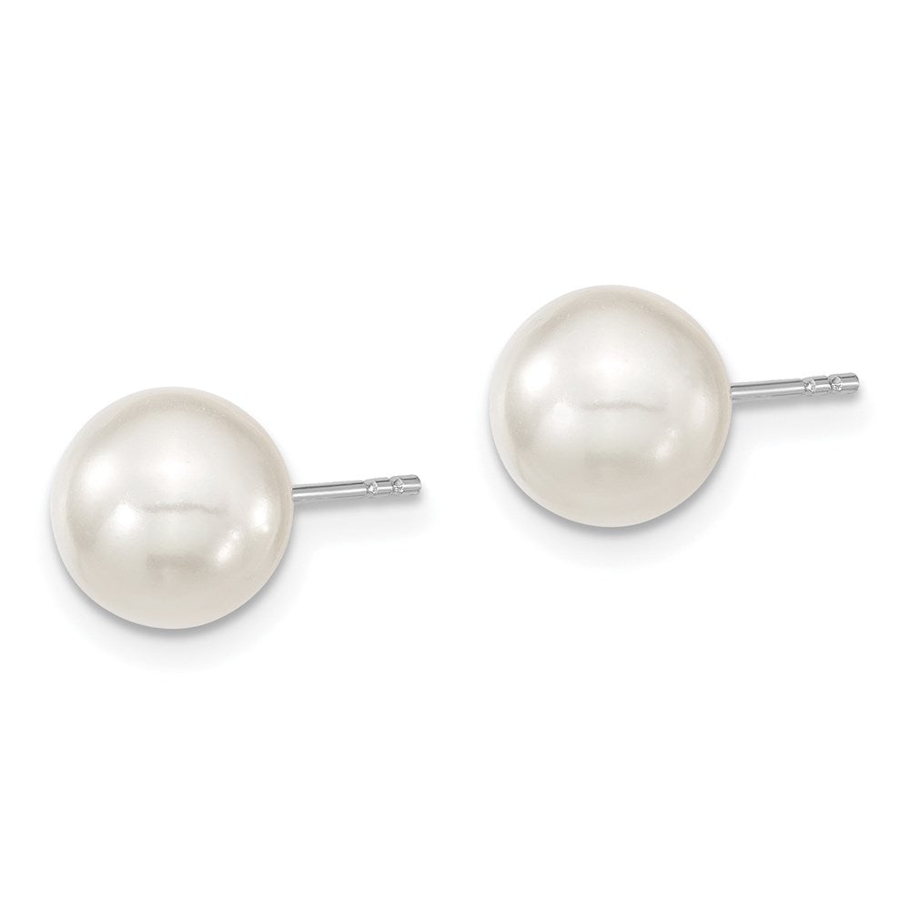 Majestic Sterling Silver Rhodium-plated 8- White Imitation Shell Pearl Stud Earrings