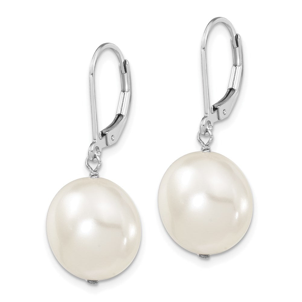 Majestik Sterling Silver Rhodium-plated 14- Coin White Imitation Shell Pearl Leverback Dangle Earrings