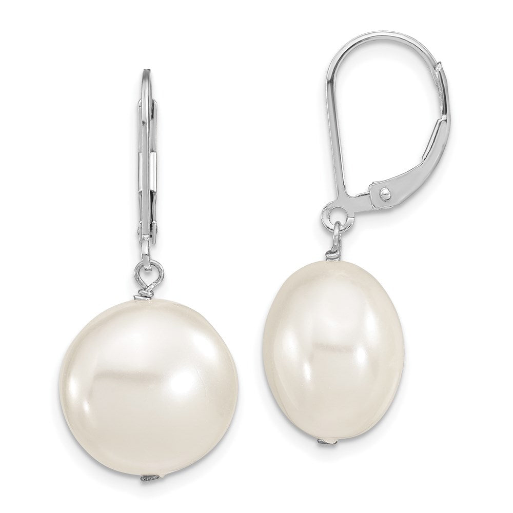 Majestik Sterling Silver Rhodium-plated 14- Coin White Imitation Shell Pearl Leverback Dangle Earrings