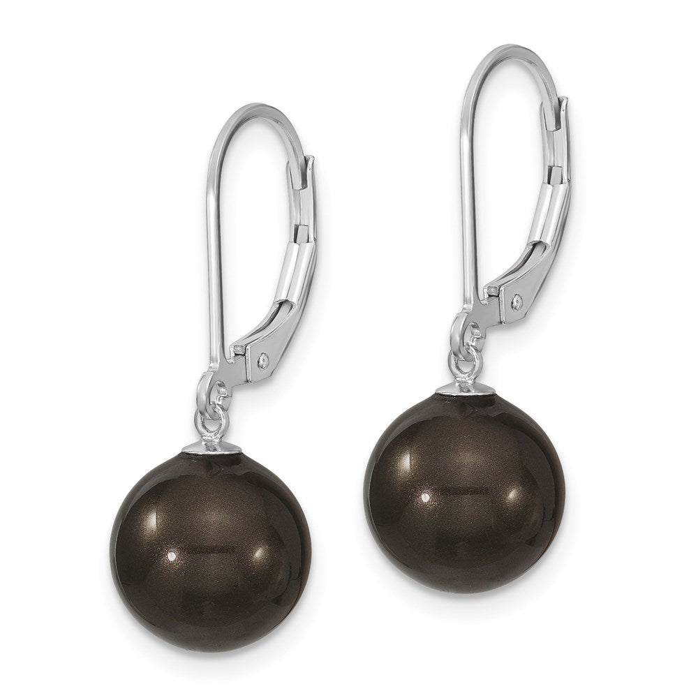 Majestik Sterling Silver Rhodium-plated 10- Black Imitation Shell Pearl Leverback Dangle Earring