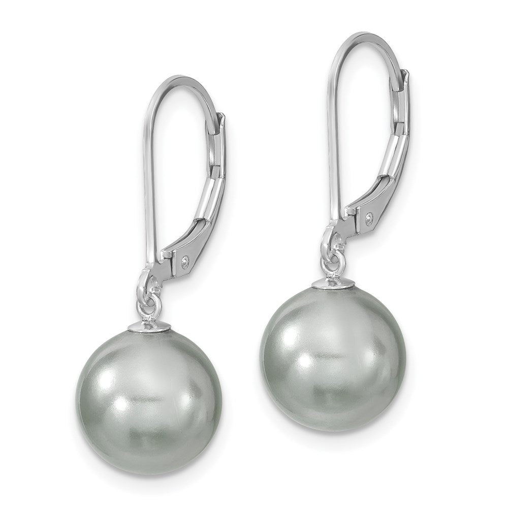 Majestik Sterling Silver Rhodium-plated 10- Grey Imitation Shell Pearl Leverback Dangle Earring