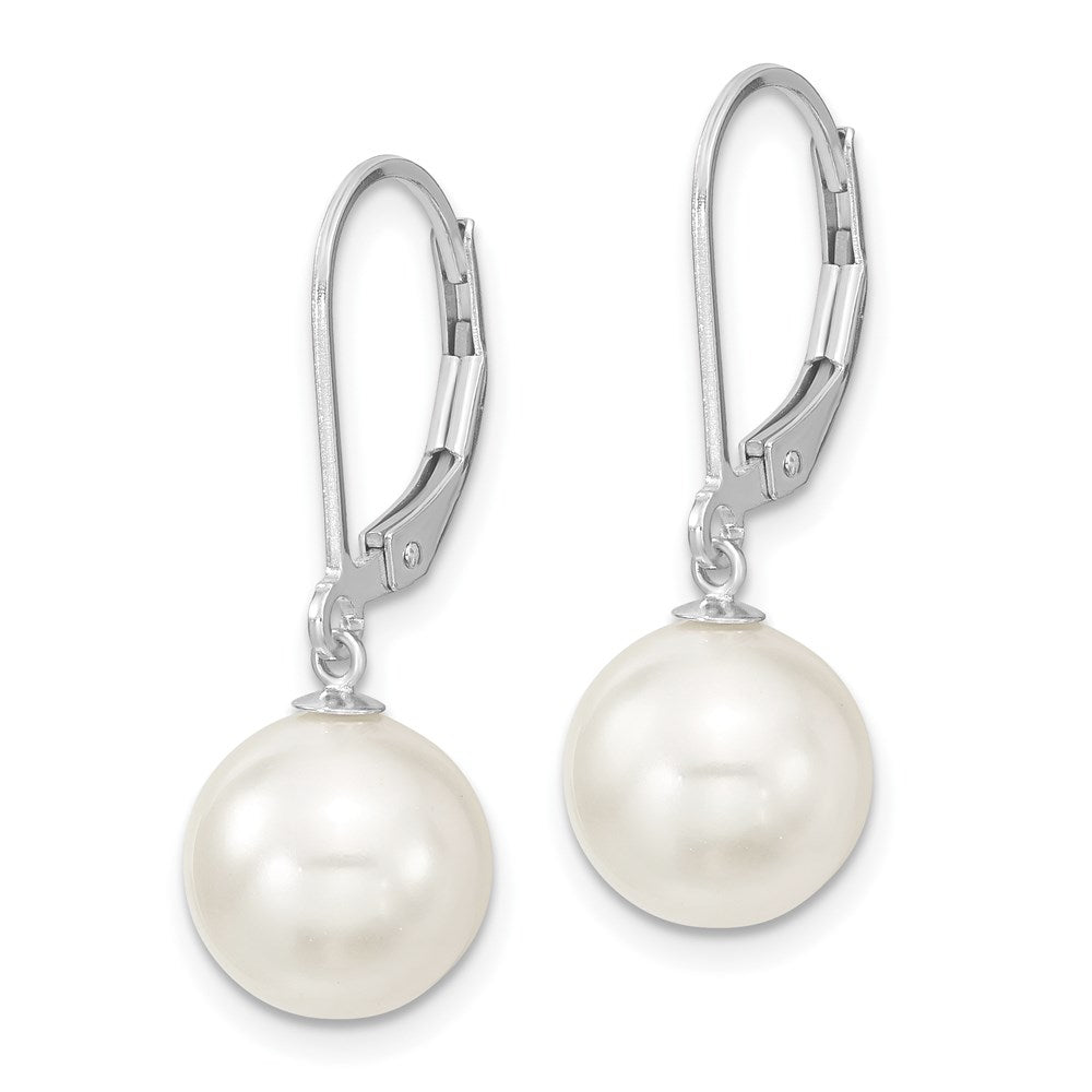 Majestik Sterling Silver Rhodium-plated 10- White Imitation Shell Pearl Leverback Dangle Earring